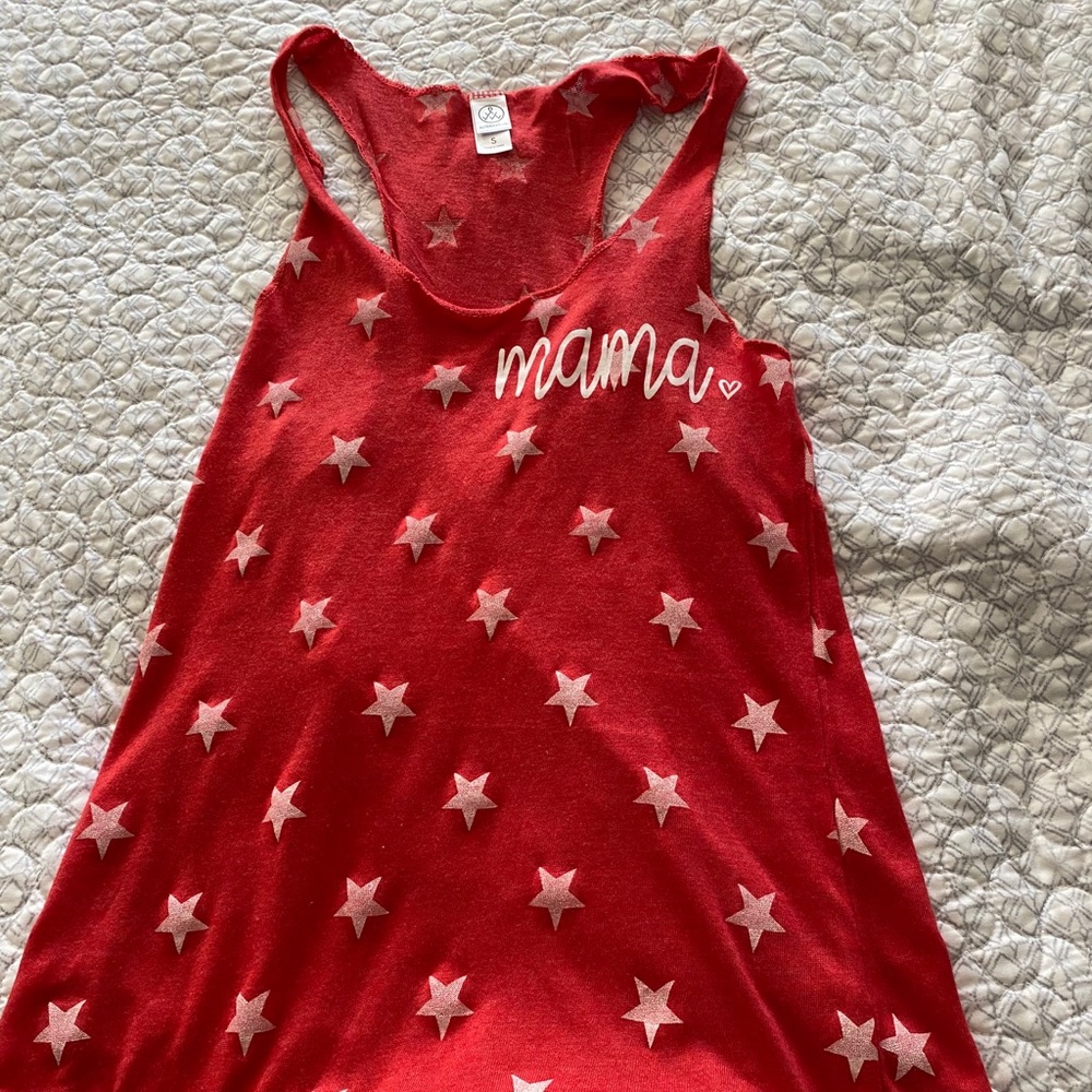 Knit Red with white stars “Mama” tank